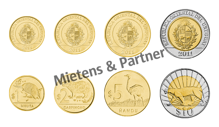 Uruguay (Republik) 1, 2, 5, 10 Pesos Uruguayos (11758)