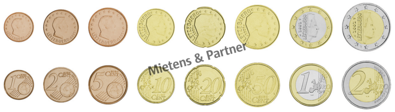 Luxemburg (Parlamentarische Monarchy) 1, 2, 5, 10, 20, 50 Euro Cent, 1, 2 Euro (06005)