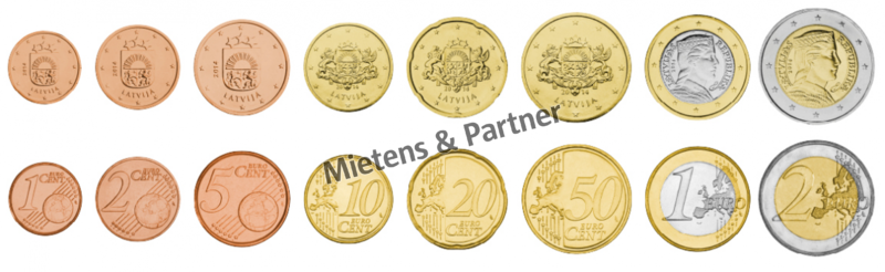 Lettland (Parlamentarische Republik) 1, 2, 5, 10, 20, 50 Euro Cent, 1, 2 Euro (34259)