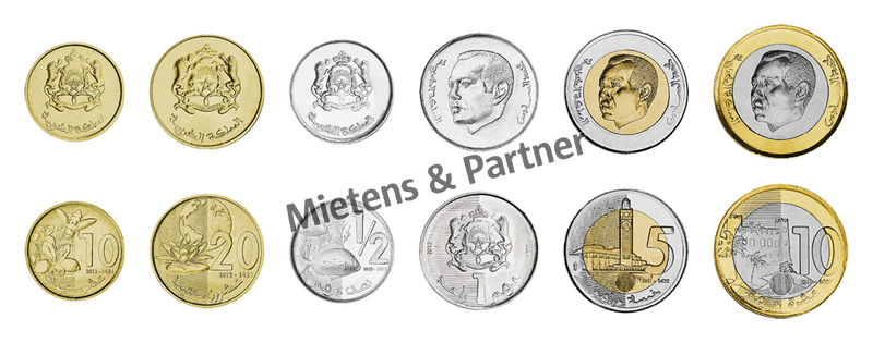 Marokko (Königreich) 10, 20 Santimat, 1/2, 1, 5, 10 Dirhams (36382)