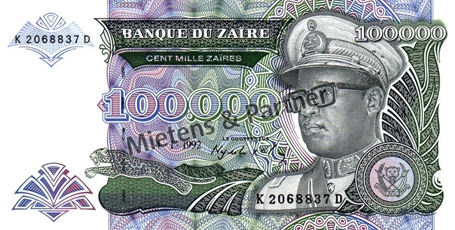 Zaire - Kongo (Republik) 100.000 Zaires (03458)