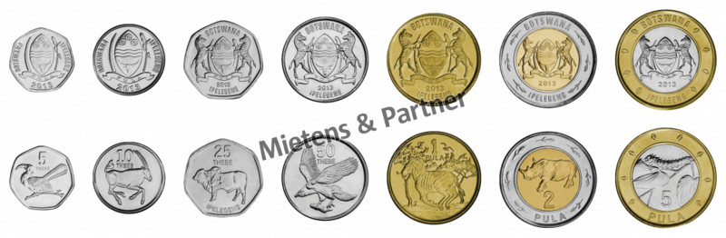 Botsuana (Republik) 5, 10, 25, 50 Thebe, 1, 2, 5 Pula (36397)