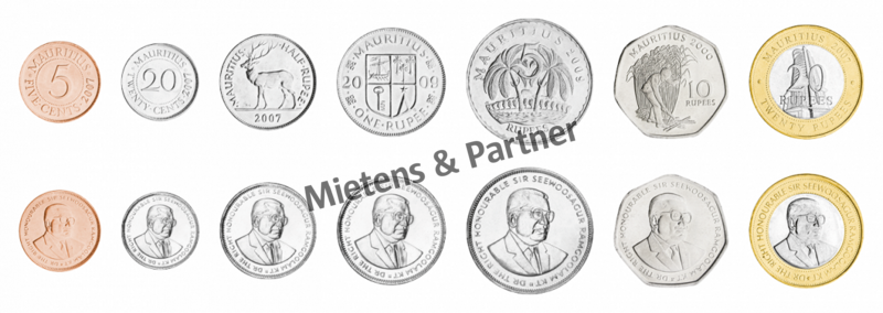 Mauritius (Republik) 5, 20 Cents, 1/2, 1, 5, 10, 20 Rupees (10378)