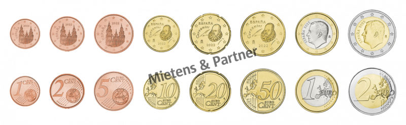 Spanien (Parlamentarische Monarchy) 1, 2, 5, 10, 20, 50 Euro Cent, 1, 2 Euro (62831)