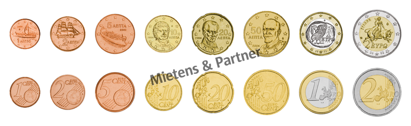 Griechenland (Dritte Republik) 1, 2, 5, 10, 20, 50 Euro Cent, 1, 2 Euro (07192)