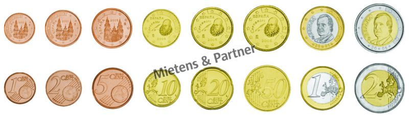 Spanien (Parlamentarische Monarchy) 1, 2, 5, 10, 20, 50 Euro Cent, 1, 2 Euro (07507)