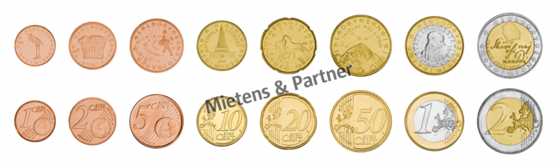 Slowenien (Parlamentarische Republik) 1, 2, 5, 10, 20, 50 Euro Cent, 1, 2 Euro (09767)