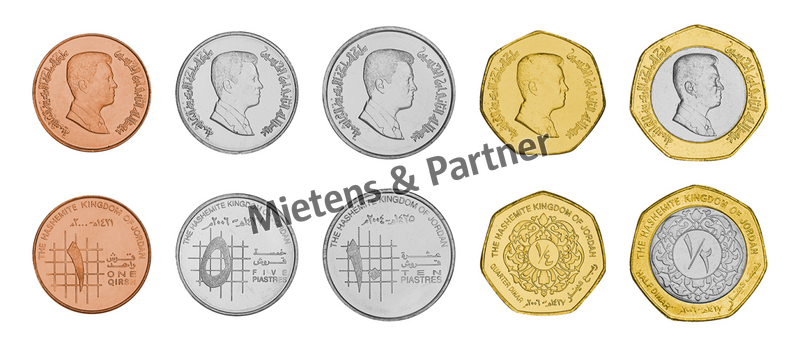 Jordanien (Haschemitisches Königreich) 1, 5, 10 Piastres, 1/4, 1/2 Dinar (11992)