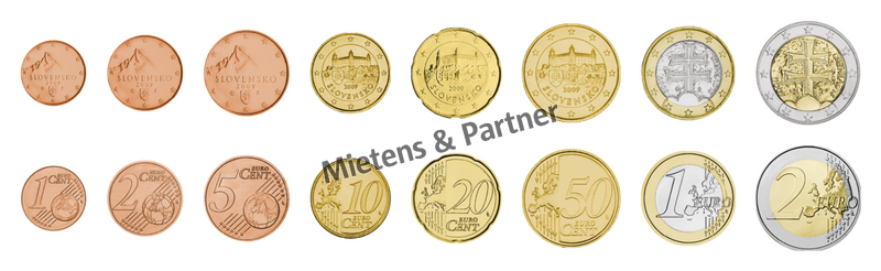Slowakei (Parlamentarische Republik) 1, 2, 5, 10, 20, 50 Euro Cent, 1, 2 Euro (09155)