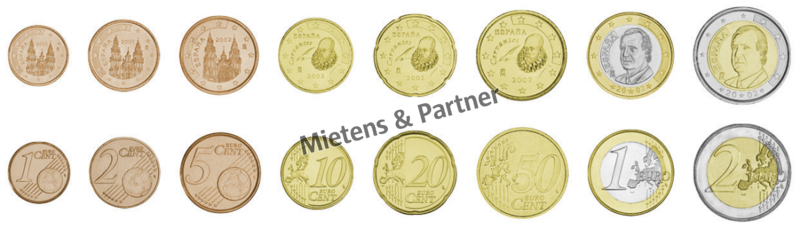 Spanien (Parlamentarische Monarchy) 1, 2, 5, 10, 20, 50 Euro Cent, 1, 2 Euro (07443)