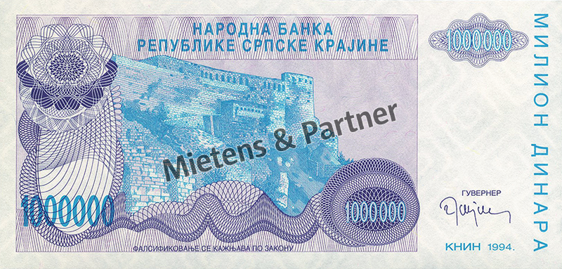 Kroatien (Republik Serbische Krajina) (Republik) 1 Million Dinara (59997)