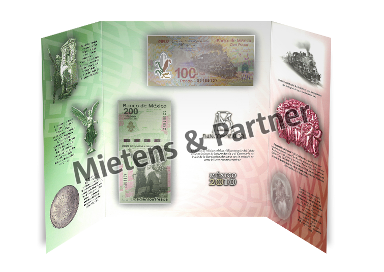 Mexiko (Bundesrepublik) 100, 200 Pesos in folder with matching serial numbers (62308)