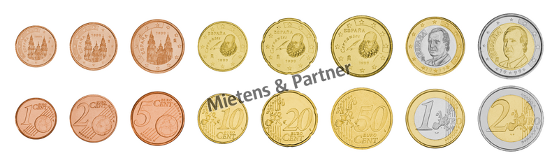 Spanien (Parlamentarische Monarchy) 1, 2, 5, 10, 20, 50 Euro Cent, 1, 2 Euro (07440)