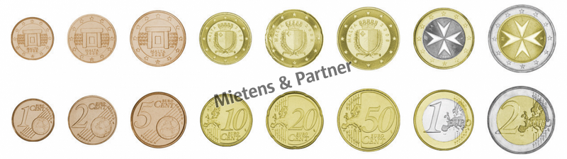 Malta (Parlamentarische Republik) 1, 2, 5, 10, 20, 50 Euro Cent, 1, 2 Euro (08617)