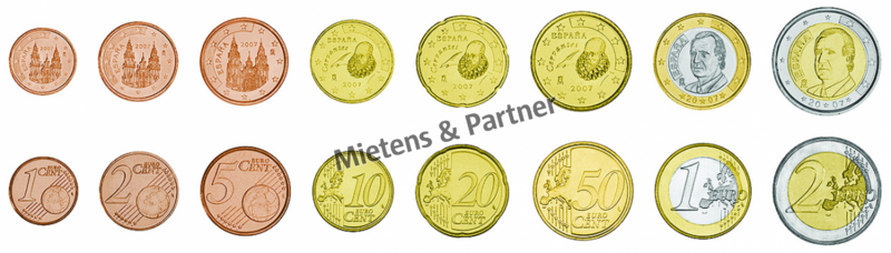 Spanien (Parlamentarische Monarchy) 1, 2, 5, 10, 20, 50 Euro Cent, 1, 2 Euro (07534)