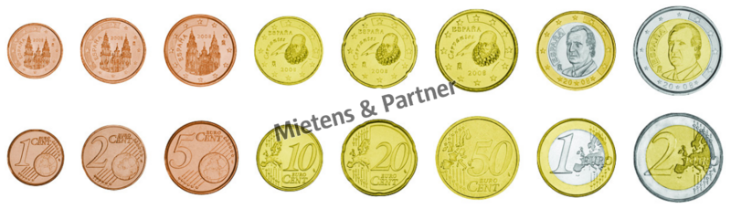 Spanien (Parlamentarische Monarchy) 1, 2, 5, 10, 20, 50 Euro Cent, 1, 2 Euro (07550)