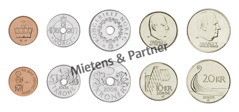 Norwegen (Königreich) 50 Öre, 1, 5, 10, 20 Kroner (07841)