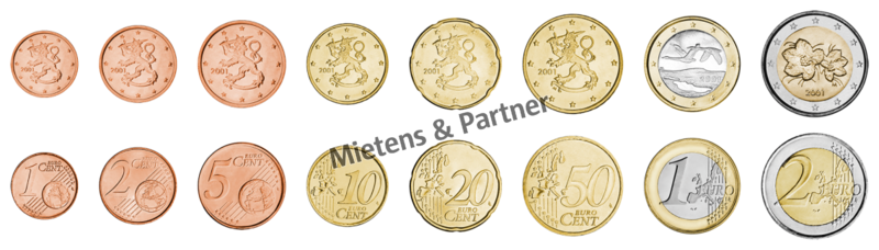 Finnland (Parlamentarische Republik) 1, 2, 5, 10, 20, 50 Euro Cent, 1, 2 Euro (07936)