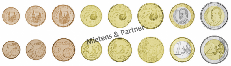 Spanien (Parlamentarische Monarchy) 1, 2, 5, 10, 20, 50 Euro Cent, 1, 2 Euro (07536)