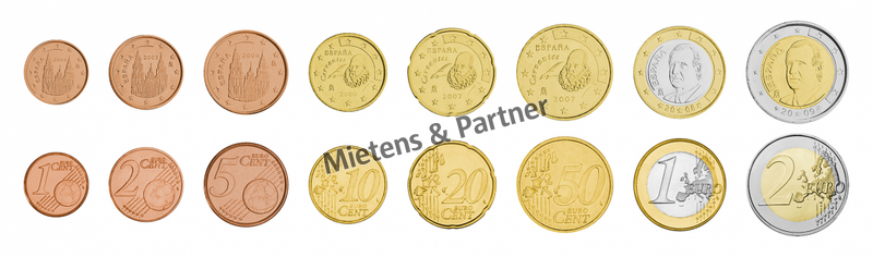Spanien (Parlamentarische Monarchy) 1, 2, 5, 10, 20, 50 Euro Cent, 1, 2 Euro (07437)