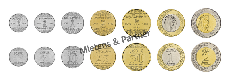 Saudi-Arabien (Königreich) 1, 5, 10, 25, 50 Halalas, 1, 2 Riyals (48378)