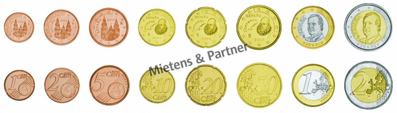 Spanien (Parlamentarische Monarchy) 1, 2, 5, 10, 20, 50 Euro Cent, 1, 2 Euro (07517)