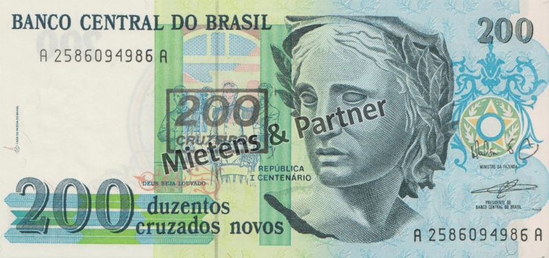 Brazil (Federal Republic) 200 Cruzeiros on 200 Cruzados Novos (28411)