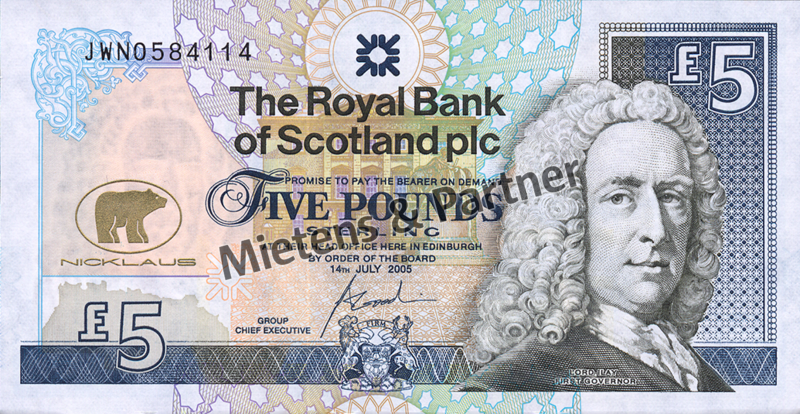 Scotland (Parliamentary Monarchy) 5 Pounds (02365)