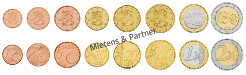 Finland (Parliamentary Republic) 1, 2, 5, 10, 20, 50 Euro Cent, 1, 2 Euro (08000)