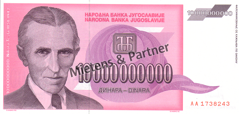 Yugoslavia (Federal Republic) 10 Billion Dinara (02986)