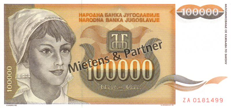 Yugoslavia (Federal Republic) 100.000 Dinara (02977)