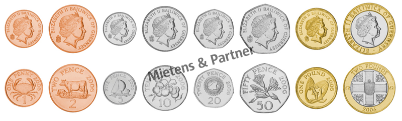 Guernsey (British Crown Dependency) 1, 2, 5, 10, 20, 50 Pence, 1, 2 Pounds (07751)