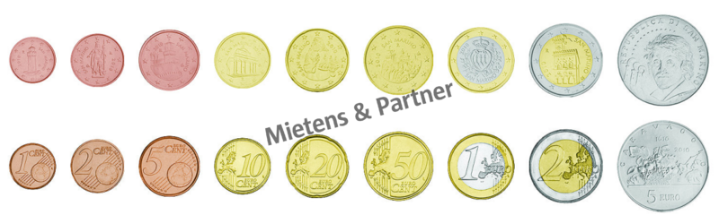 San Marino (Republic) 1, 2, 5, 10, 20, 50 Euro Cent, 1, 2, 5 Euro (08848)