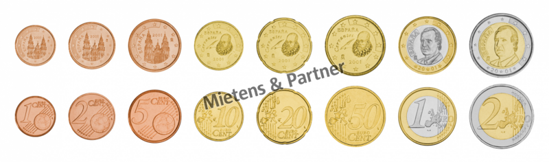 Spain (Parliamentary Monarchy) 1, 2, 5, 10, 20, 50 Euro Cent, 1, 2 Euro (07442)