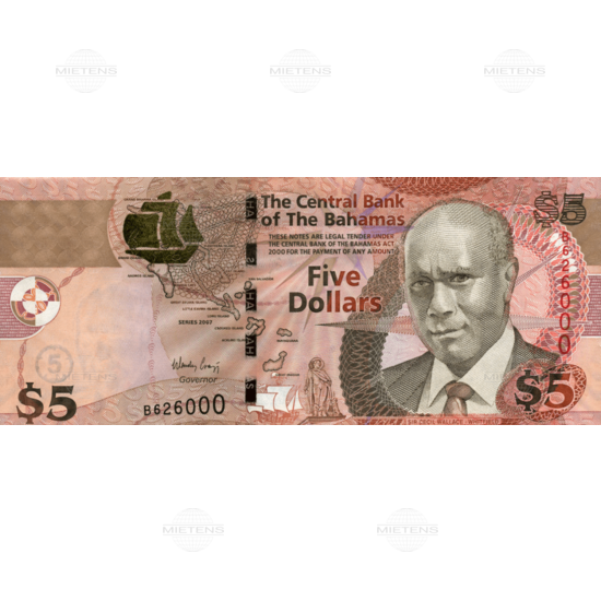 Bahamas (Parliamentary Monarchy) 5 Dollars (04338)