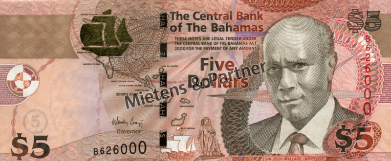 Bahamas (Parliamentary Monarchy) 5 Dollars (04338)