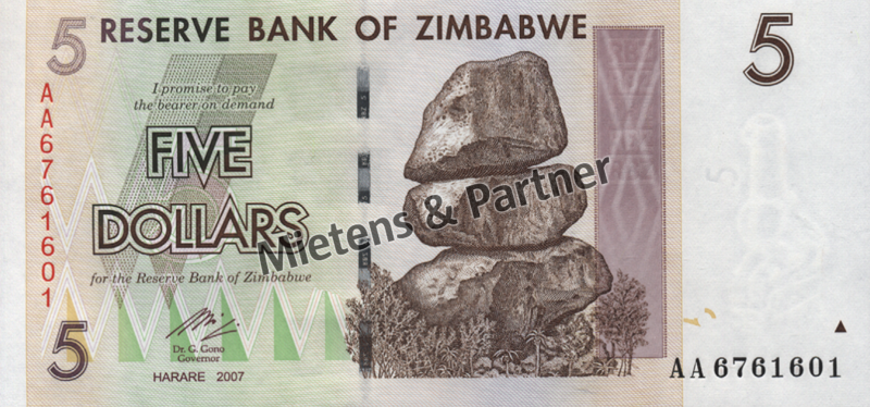 Zimbabwe (Republic) 5 Dollars (03820)