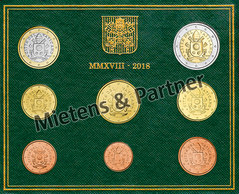 Vatican City State (Absolute Elective Monarchy) 1, 2, 5, 10, 20, 50 Euro Cent, 1, 2 Euro (53860)