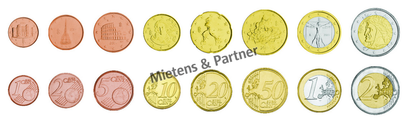Italy (Parliamentary Republic) 1, 2, 5, 10, 20, 50 Euro Cent, 1, 2 Euro (06911)