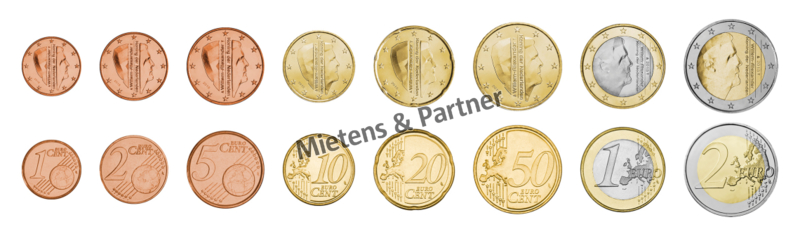 Netherlands (Constitutional Monarchy) 1, 2, 5, 10, 20, 50 Euro Cent, 1, 2 Euro (41516)