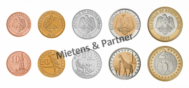 South Sudan (Republic) 10, 20, 50 Piasters, 1, 2 Pounds (45511)
