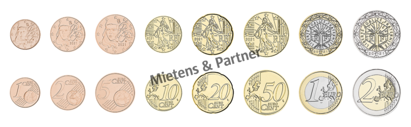 France (Fifth Republic) 1, 2, 5, 10, 20, 50 Euro Cent, 1, 2 Euro (60226)