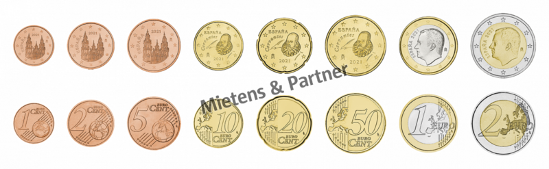 Spain (Parliamentary Monarchy) 1, 2, 5, 10, 20, 50 Euro Cent, 1, 2 Euro (60582)