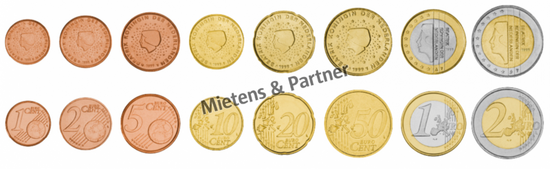 Netherlands (Constitutional Monarchy) 1, 2, 5, 10, 20, 50 Euro Cent, 1, 2 Euro (06245)