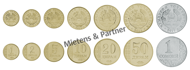 Tajikistan (Republic) 1, 2, 5, 10, 20, 50 Diram, 1 Somoni (33495)
