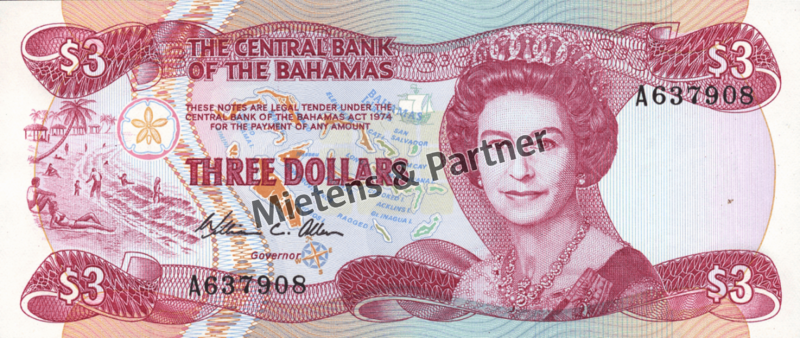 Bahamas (Parliamentary Monarchy) 3 Dollars (04335)