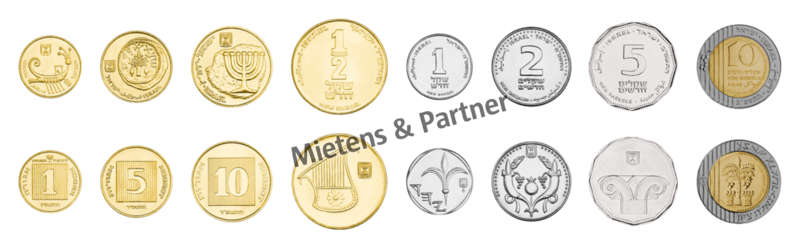 Israel (Parliamentary Republic) 1, 5, 10 Agorot, 1/2, 1, 2, 5, 10 New Sheqalim (11945)