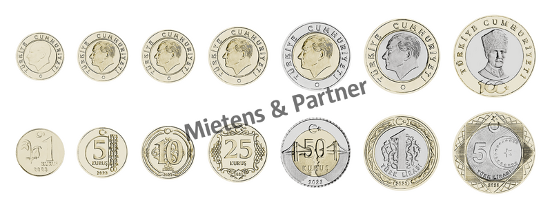 Turkey (Republic) 1, 5, 10, 25, 50 Kurus, 1, 5 Lira (68788)