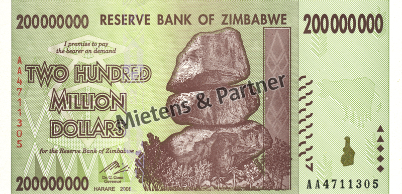 Zimbabwe (Republic) 200 Million Dollars (03843)