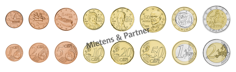 Greece (Third Republic) 1, 2, 5, 10, 20, 50 Euro Cent, 1, 2 Euro (70996)